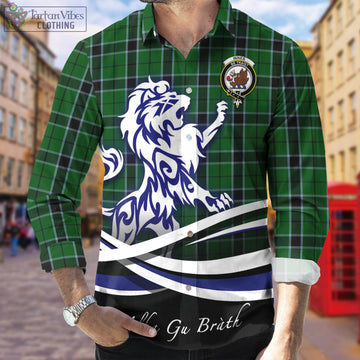 Innes Hunting Tartan Long Sleeve Button Up Shirt with Alba Gu Brath Regal Lion Emblem