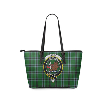 Innes Hunting Tartan Leather Tote Bag with Family Crest