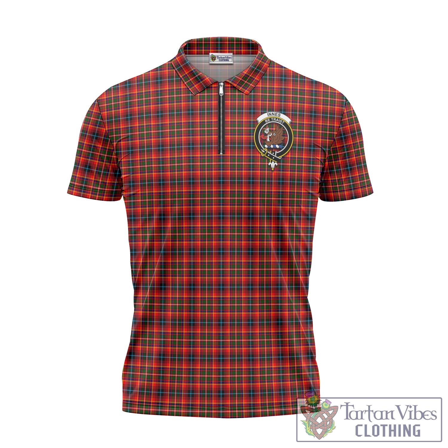 Tartan Vibes Clothing Innes Modern Tartan Zipper Polo Shirt with Family Crest
