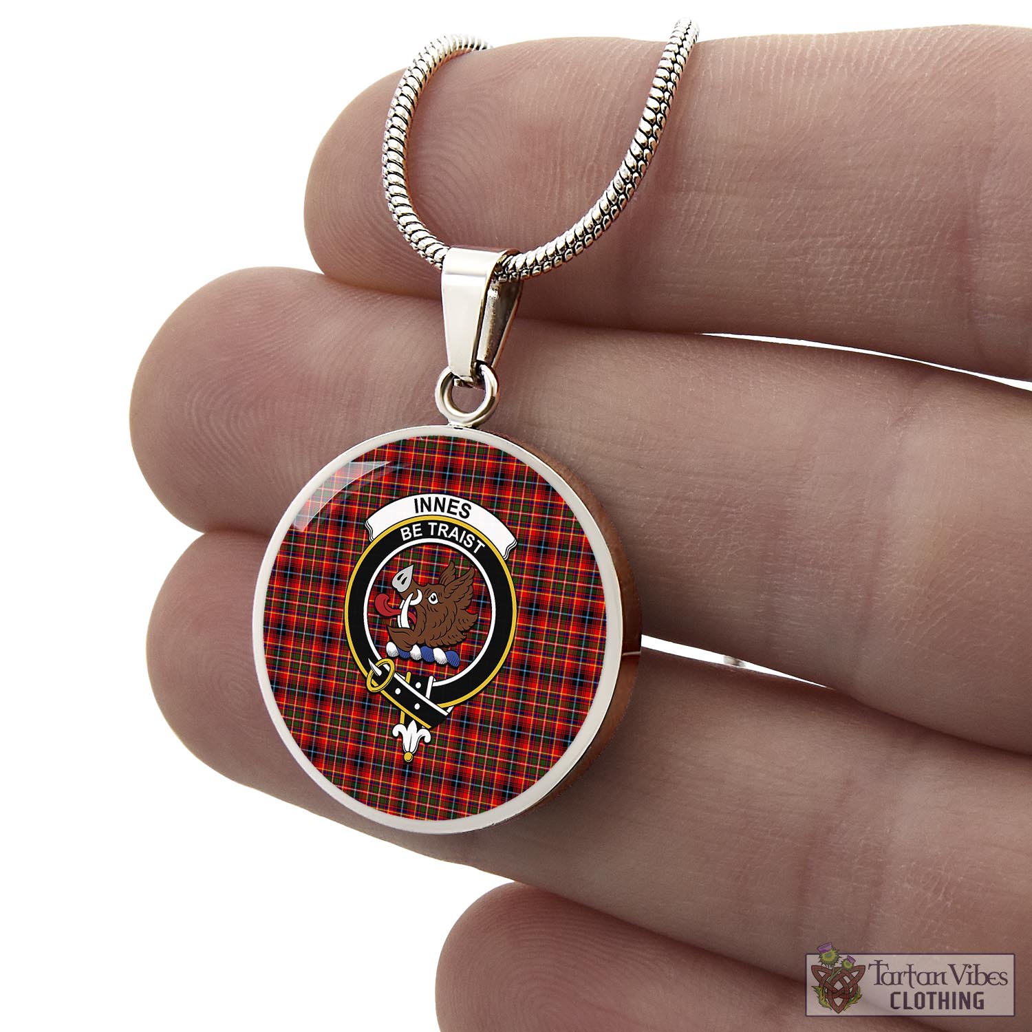 Tartan Vibes Clothing Innes Modern Tartan Circle Necklace with Family Crest