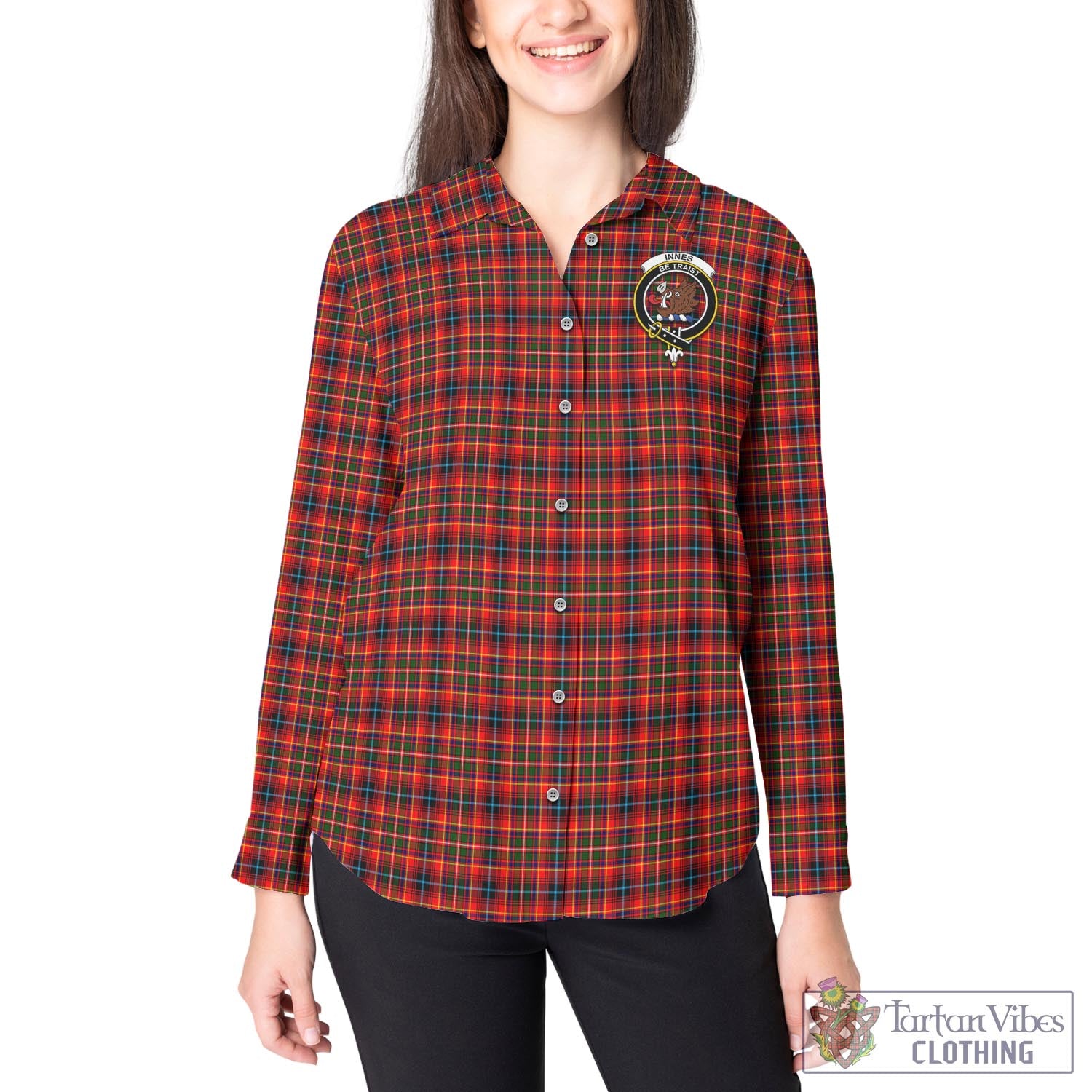 Tartan Vibes Clothing Innes Modern Tartan Womens Casual Shirt with Family Crest