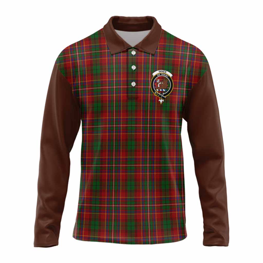 Innes Tartan Accent Long Sleeve Polo Shirt with Family Crest