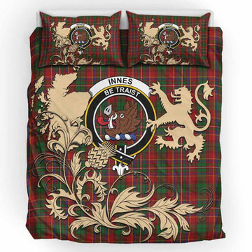 Innes Tartan Crest Bedding Set with Scottish Iconic Symbols 