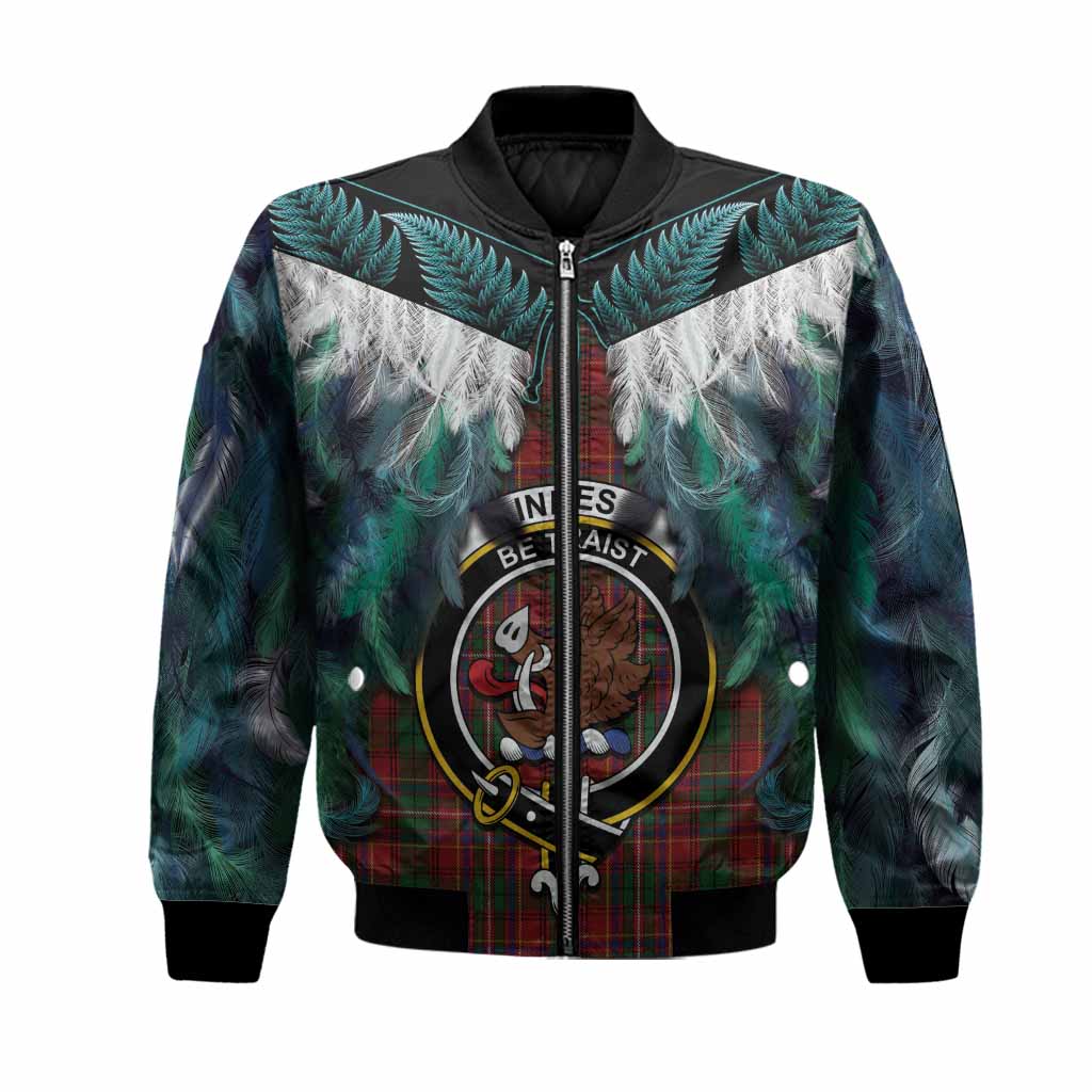 Innes Tartan Crest Bomber Jacket New Zealand Maori Korowai Cloak