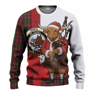 Innes Tartan Crest Christmas Christmas Ugly Sweater Highland Cow Bagpipes Coquette Bow Style