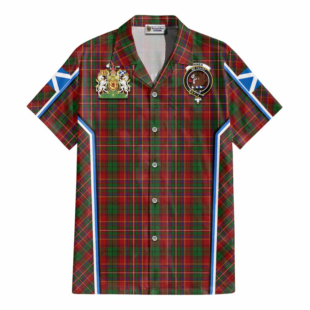 Innes Tartan Crest Cotton Hawaiian Shirt Scotland Coat of Arm Flag Style - Tartan Vibes Clothing