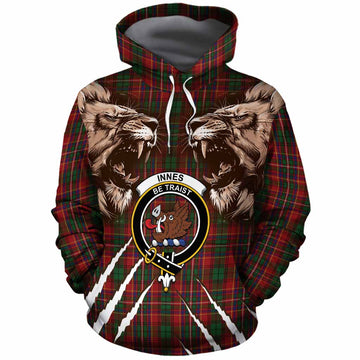 Innes Tartan Crest Cotton Hoodie Ferocious Lion Style