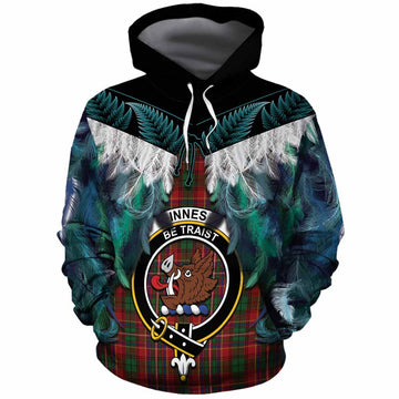 Innes Tartan Crest Cotton Hoodie New Zealand Maori Korowai Cloak