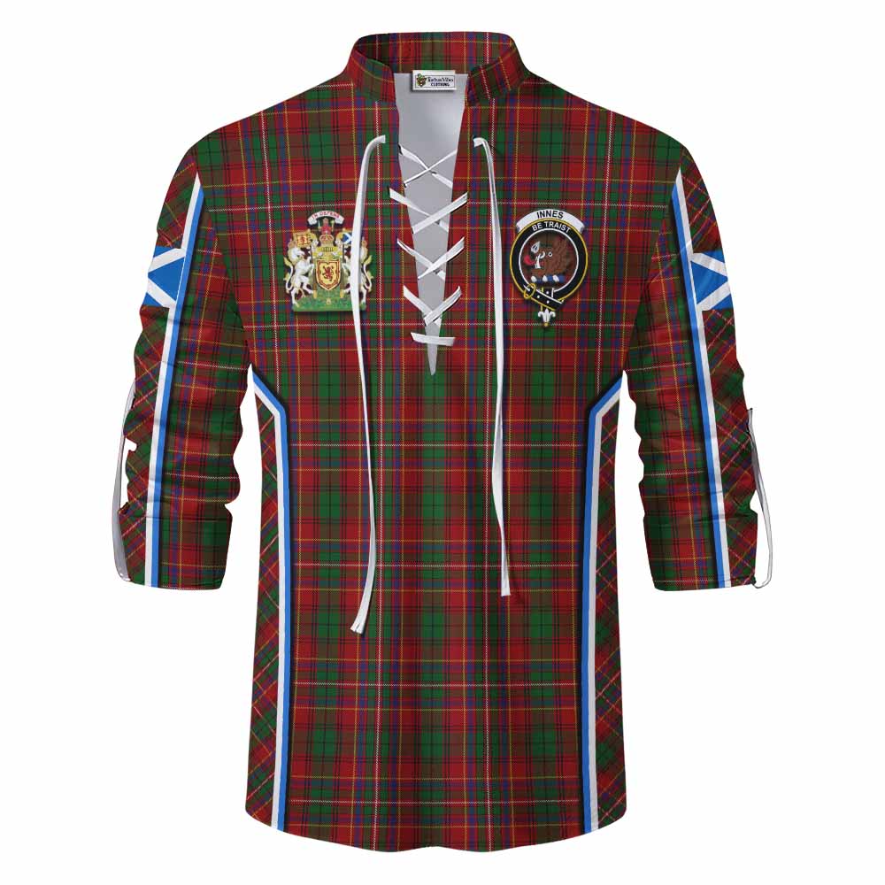 Innes Tartan Crest Ghillie Kilt Shirt Scotland Coat of Arm Flag Style - Tartan Vibes Clothing