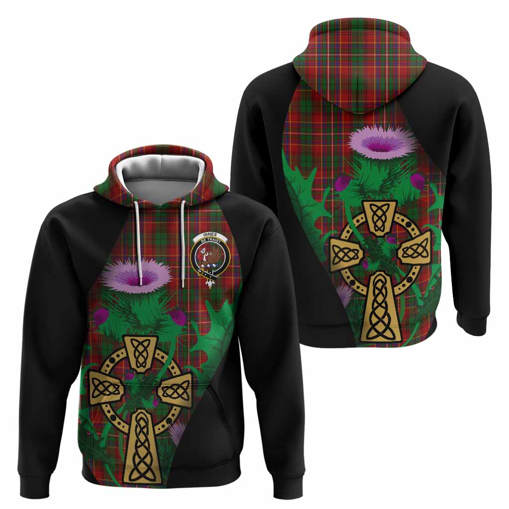 Innes Tartan Crest Hoodie Celtic Cross Thistle Flowers