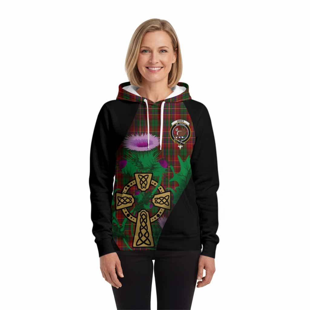 Innes Tartan Crest Hoodie Celtic Cross Thistle Flowers