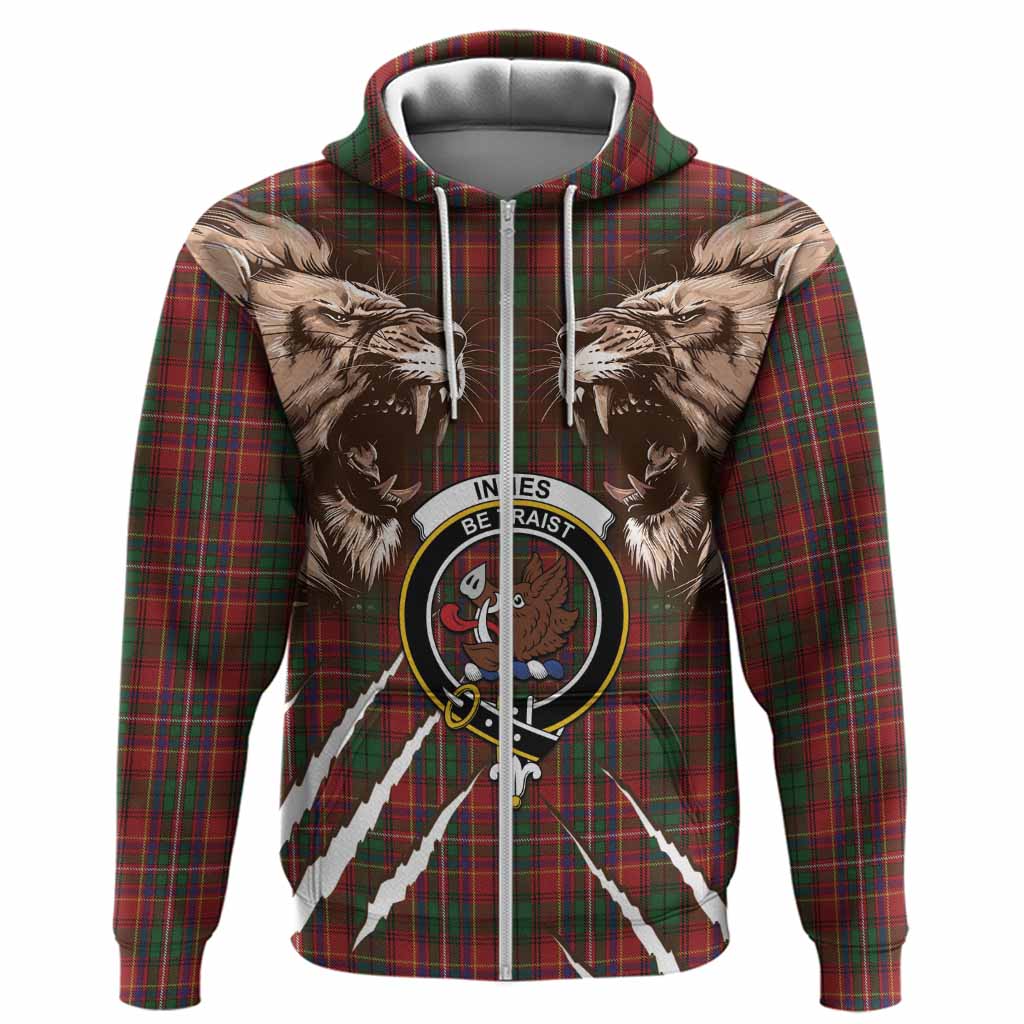 Innes Tartan Crest Hoodie Ferocious Lion Style