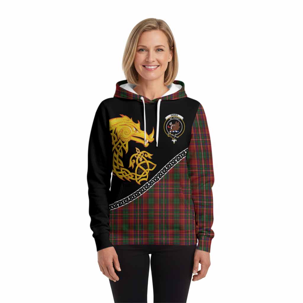 Innes Tartan Crest Hoodie Legendary Dragon Knot Half Style
