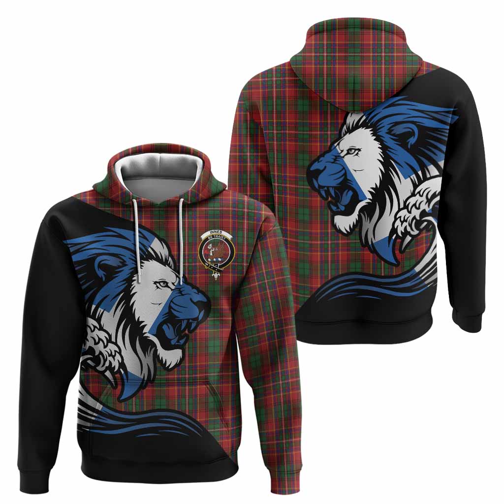 Innes Tartan Crest Hoodie Scottish Golden Lions Wave Flow
