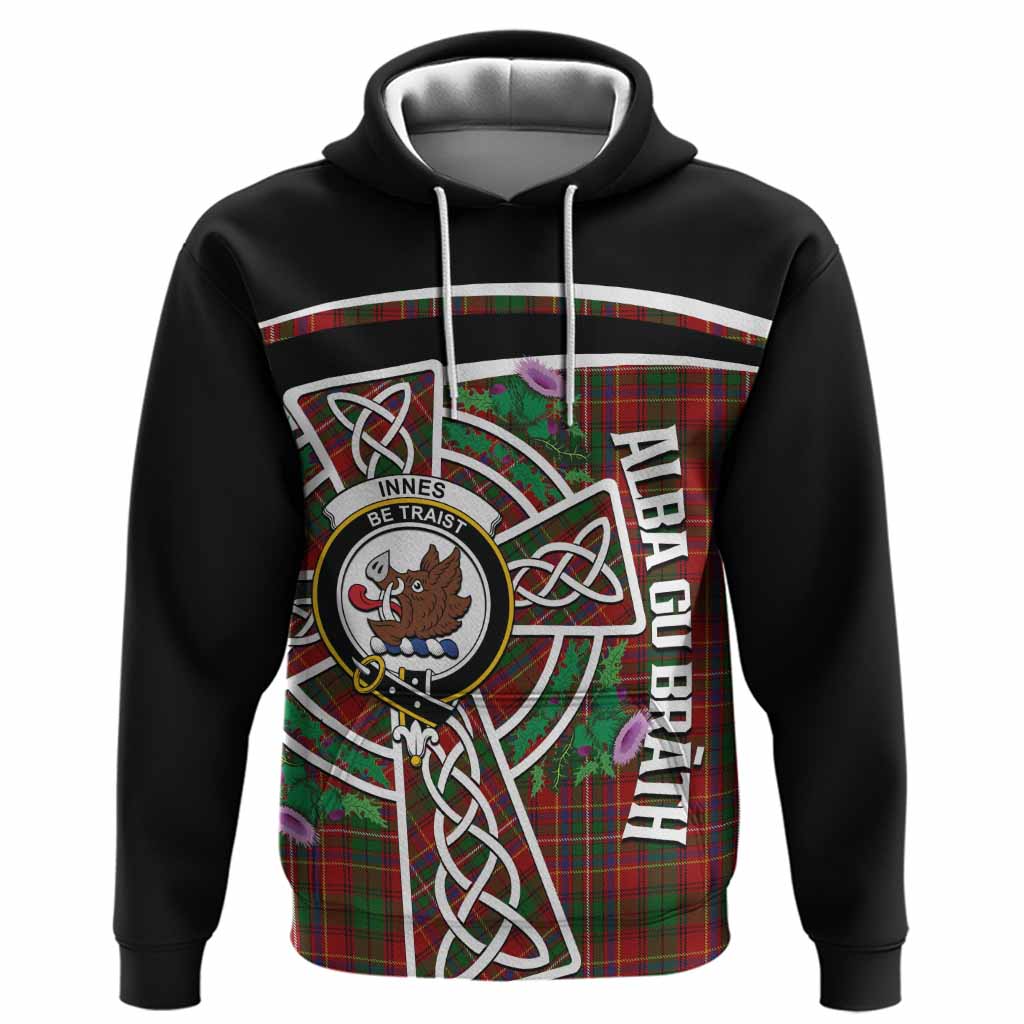 Innes Tartan Crest Hoodie Scottish Thistle Celtic Cross Alba Gu Brath