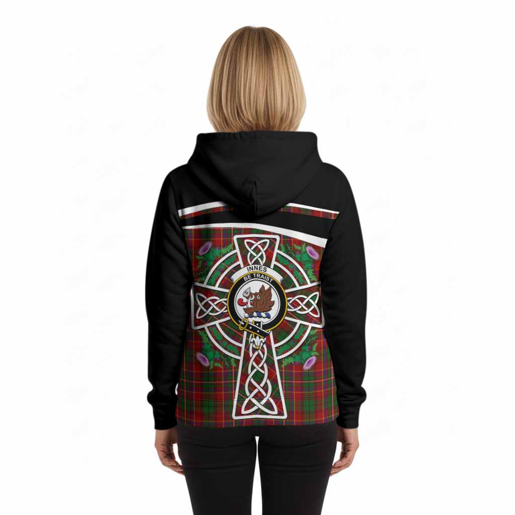 Innes Tartan Crest Hoodie Scottish Thistle Celtic Cross Alba Gu Brath