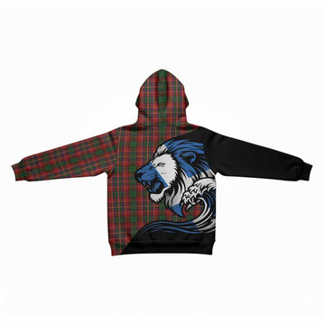 Innes Tartan Crest Kid Hoodie Scottish Golden Lions Wave Flow