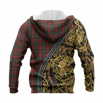 Innes Tartan Crest Knitted Hoodie Celtic Knot and Triple Trickle Spiral Symbols