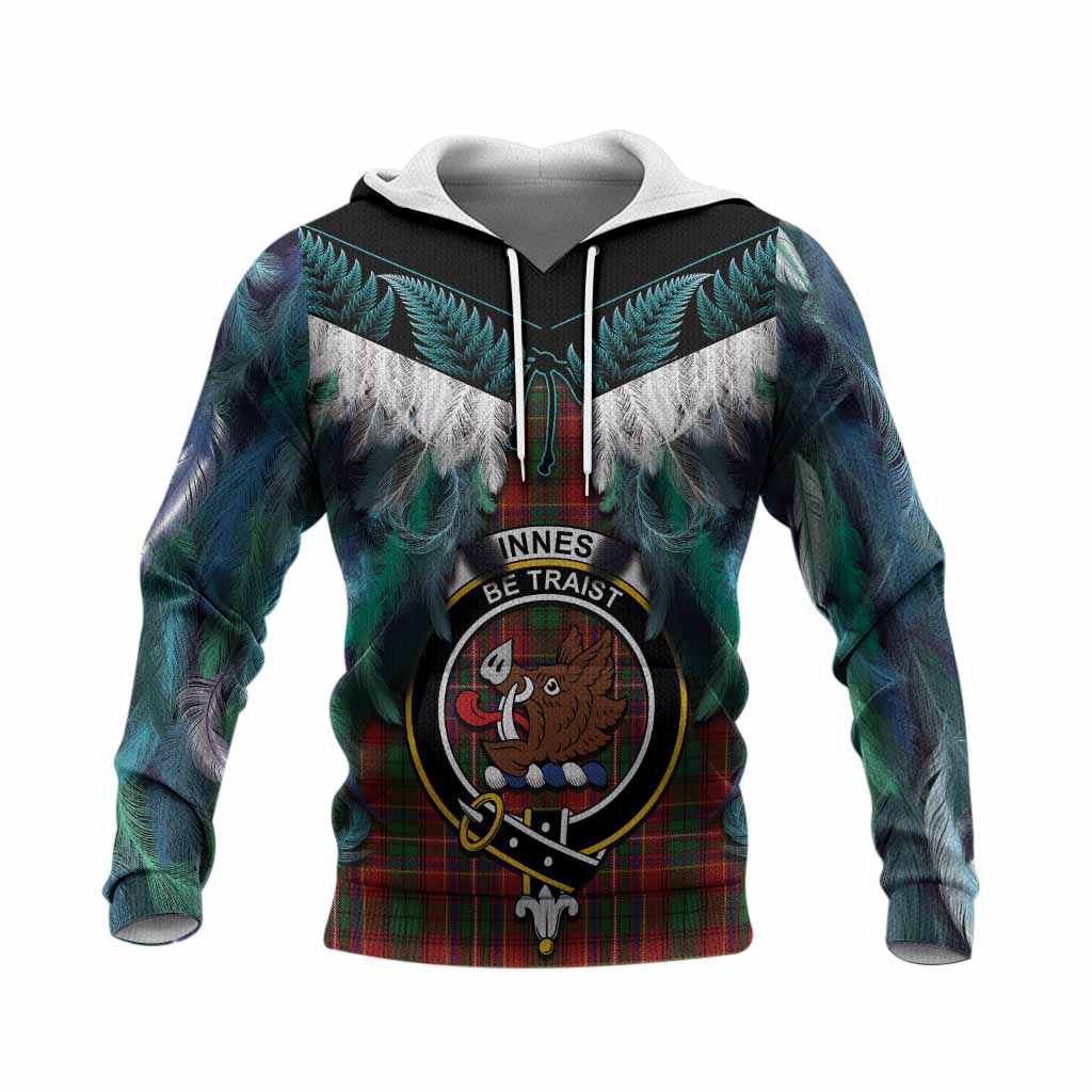 Innes Tartan Crest Knitted Hoodie New Zealand Maori Korowai Cloak