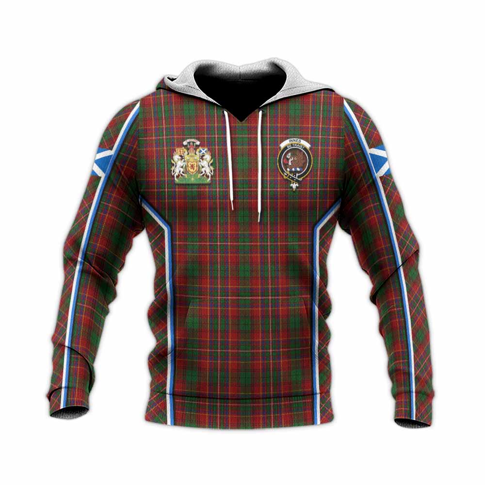 Innes Tartan Crest Knitted Hoodie Scotland Coat of Arm Flag Style - Tartan Vibes Clothing