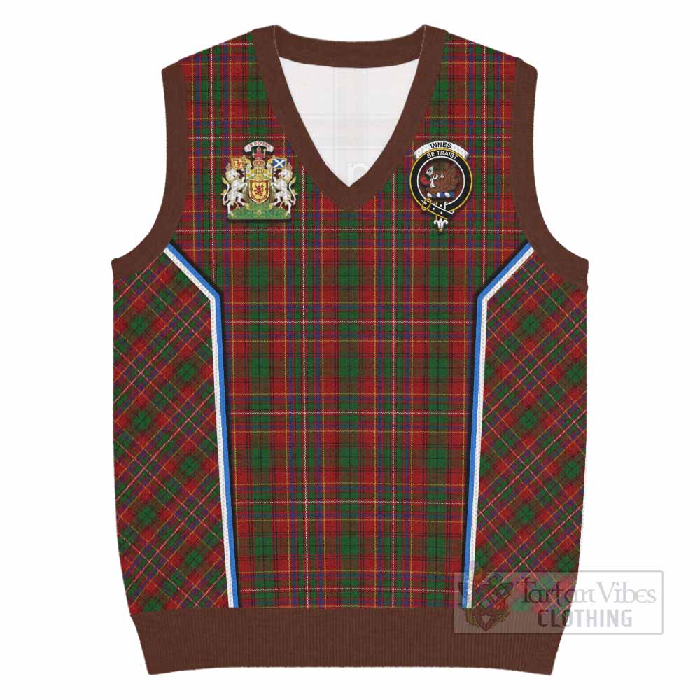 Innes Tartan Crest Knitted V-Neck Vest Scotland Coat of Arm Flag Style - Tartan Vibes Clothing