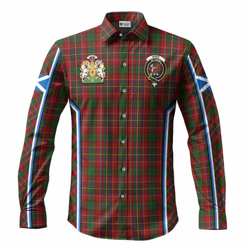 Innes Tartan Crest Long Sleeve Button Shirts Scotland Coat of Arm Flag Style