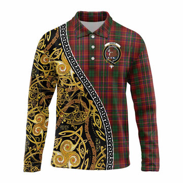 Innes Tartan Crest Long Sleeve Polo Shirt Celtic Knot and Triple Trickle Spiral Symbols