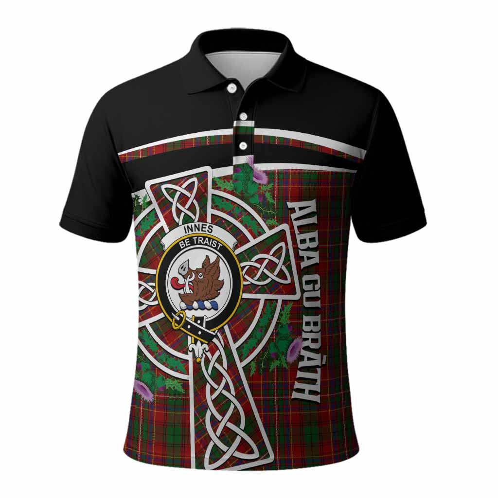 Innes Tartan Crest Polo Shirt Scottish Thistle Celtic Cross Alba Gu Brath