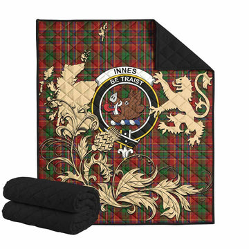Innes Tartan Crest Premium Quilt with Scottish Iconic Symbols 