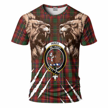 Innes Tartan Crest T-Shirt Ferocious Lion Style