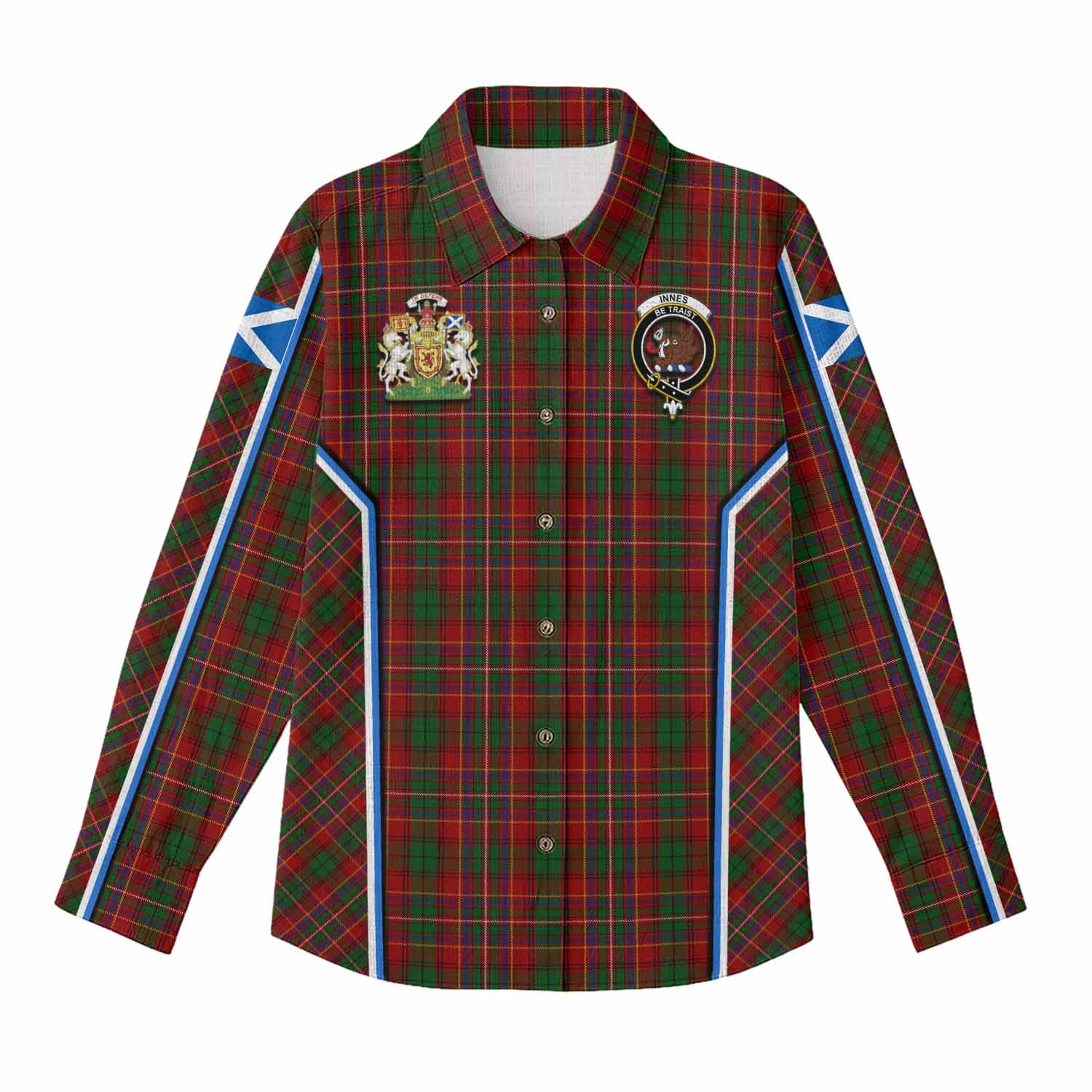 Innes Tartan Crest Women Casual Shirt Scotland Coat of Arm Flag Style - Tartan Vibes Clothing