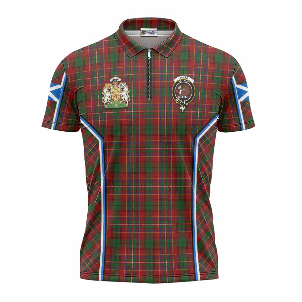 Innes Tartan Crest Zipper Polo Shirt Scotland Coat of Arm Flag Style - Tartan Vibes Clothing