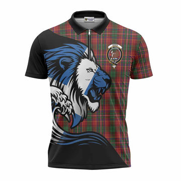 Innes Tartan Crest Zipper Polo Shirt Scottish Golden Lions Wave Flow