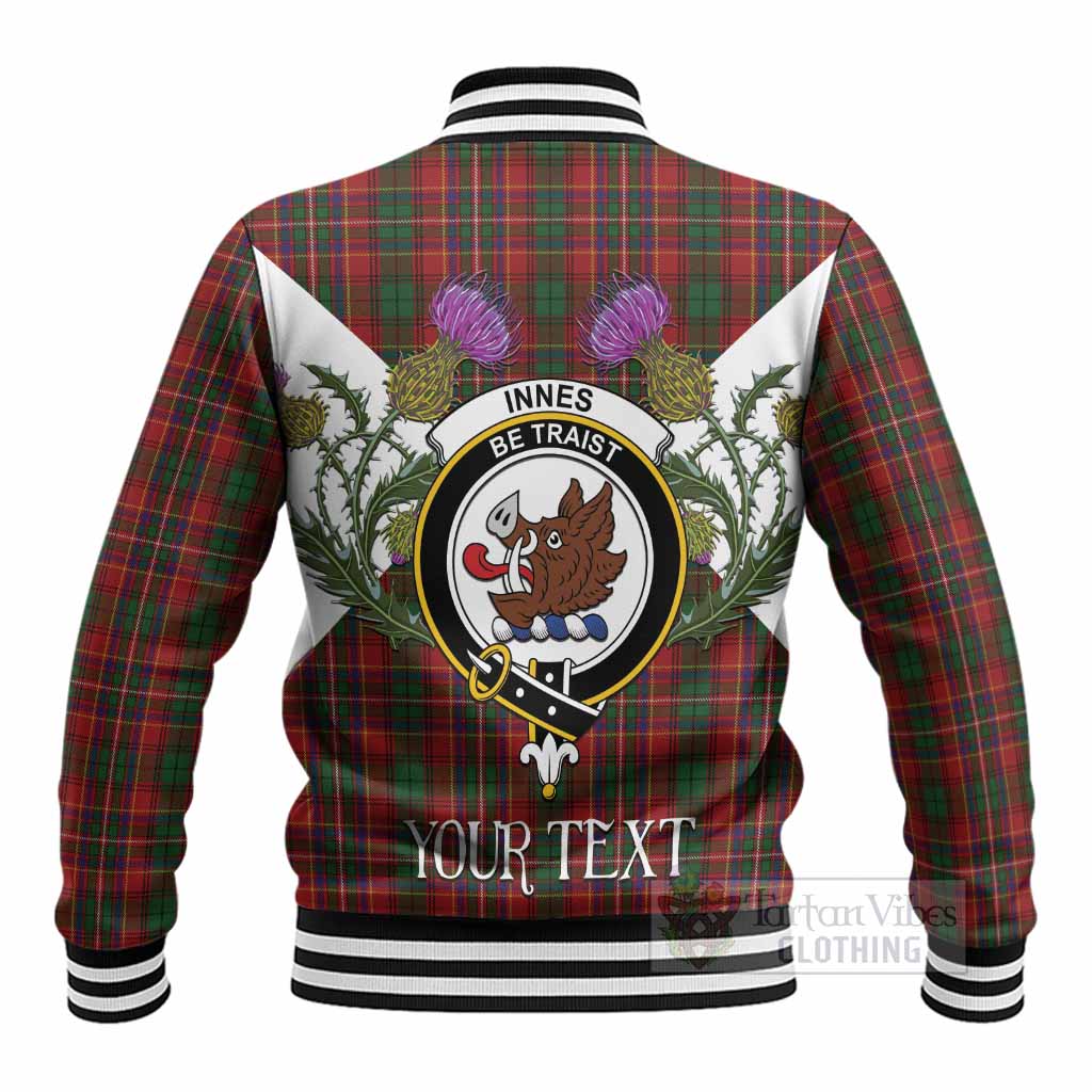 Innes Tartan Family Crest Baseball Jacket Scottish Burns Night Thistle Floral