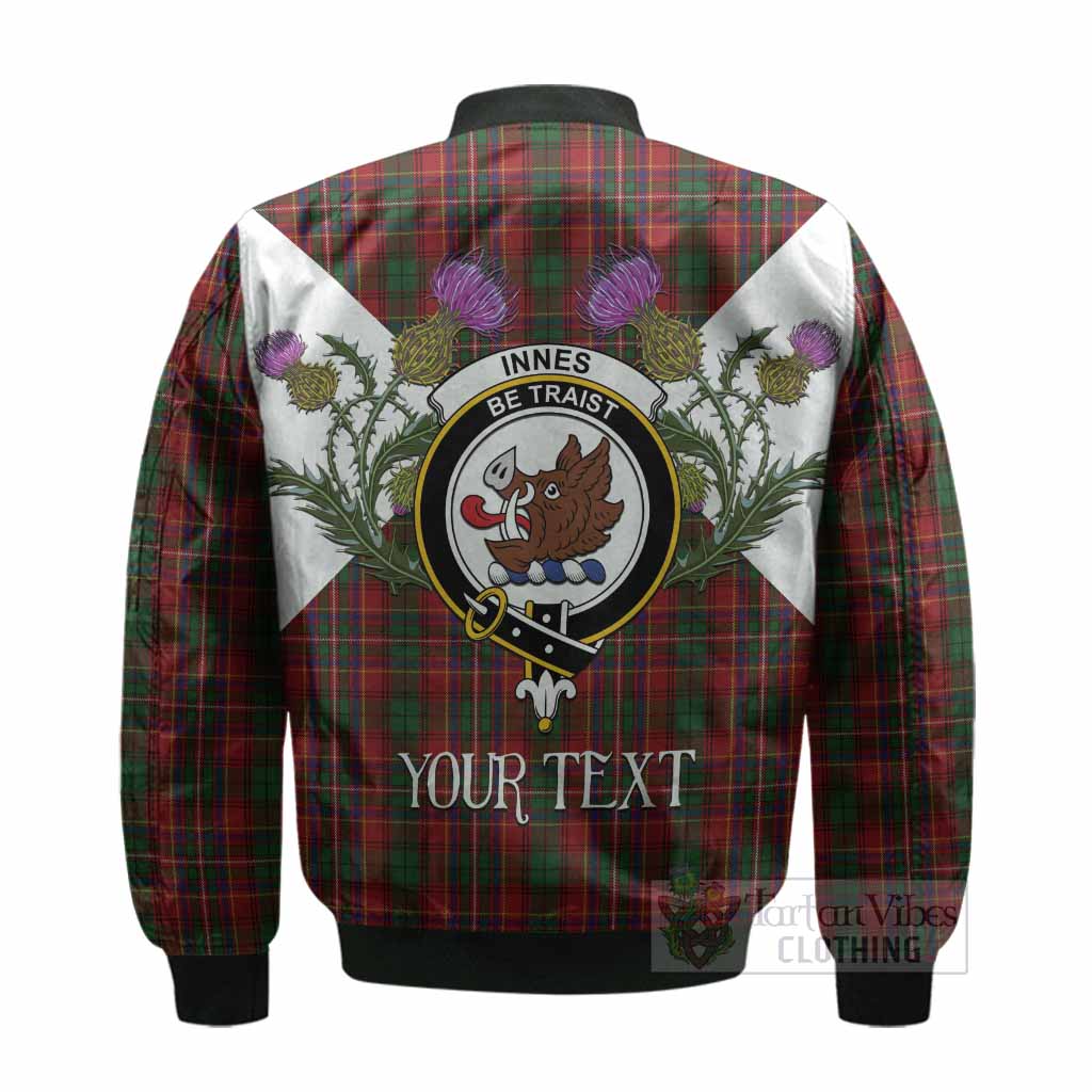 Innes Tartan Family Crest Bomber Jacket Scottish Burns Night Thistle Floral