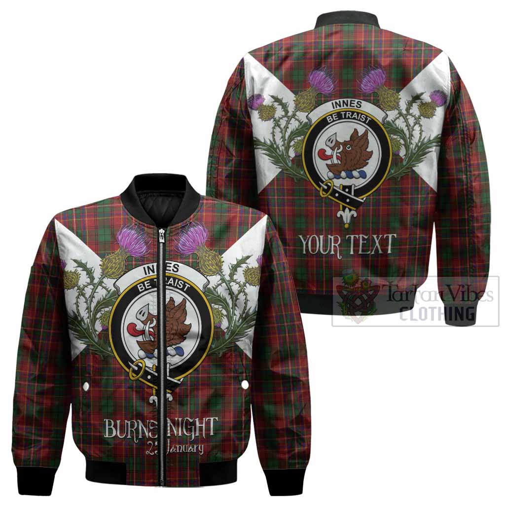 Innes Tartan Family Crest Bomber Jacket Scottish Burns Night Thistle Floral