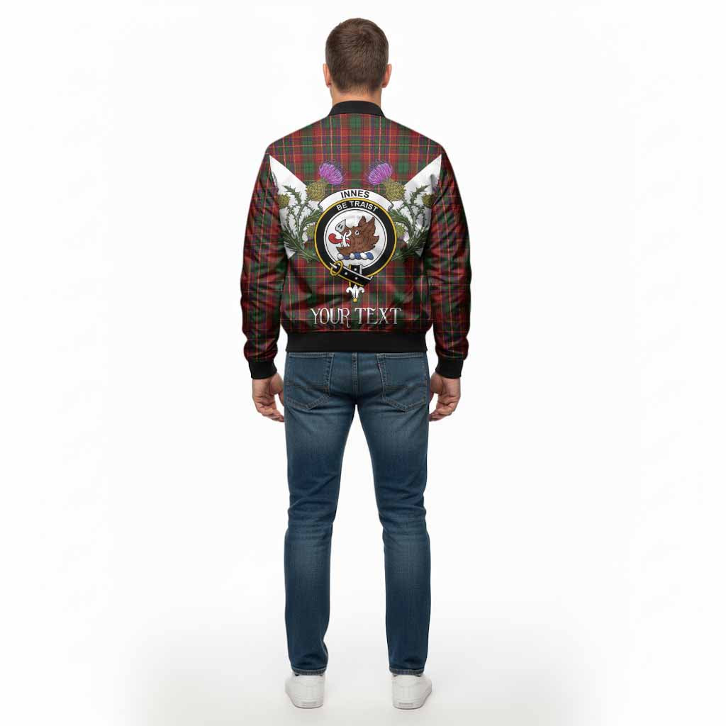 Innes Tartan Family Crest Bomber Jacket Scottish Burns Night Thistle Floral