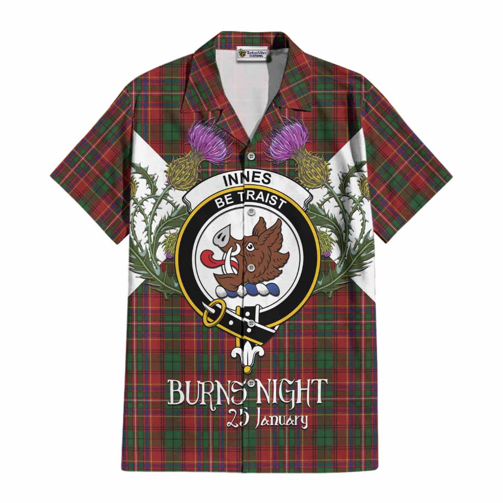 Innes Tartan Family Crest Cotton Hawaiian Shirt Scottish Burns Night Thistle Floral