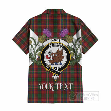 Innes Tartan Family Crest Cotton Hawaiian Shirt Scottish Burns Night Thistle Floral