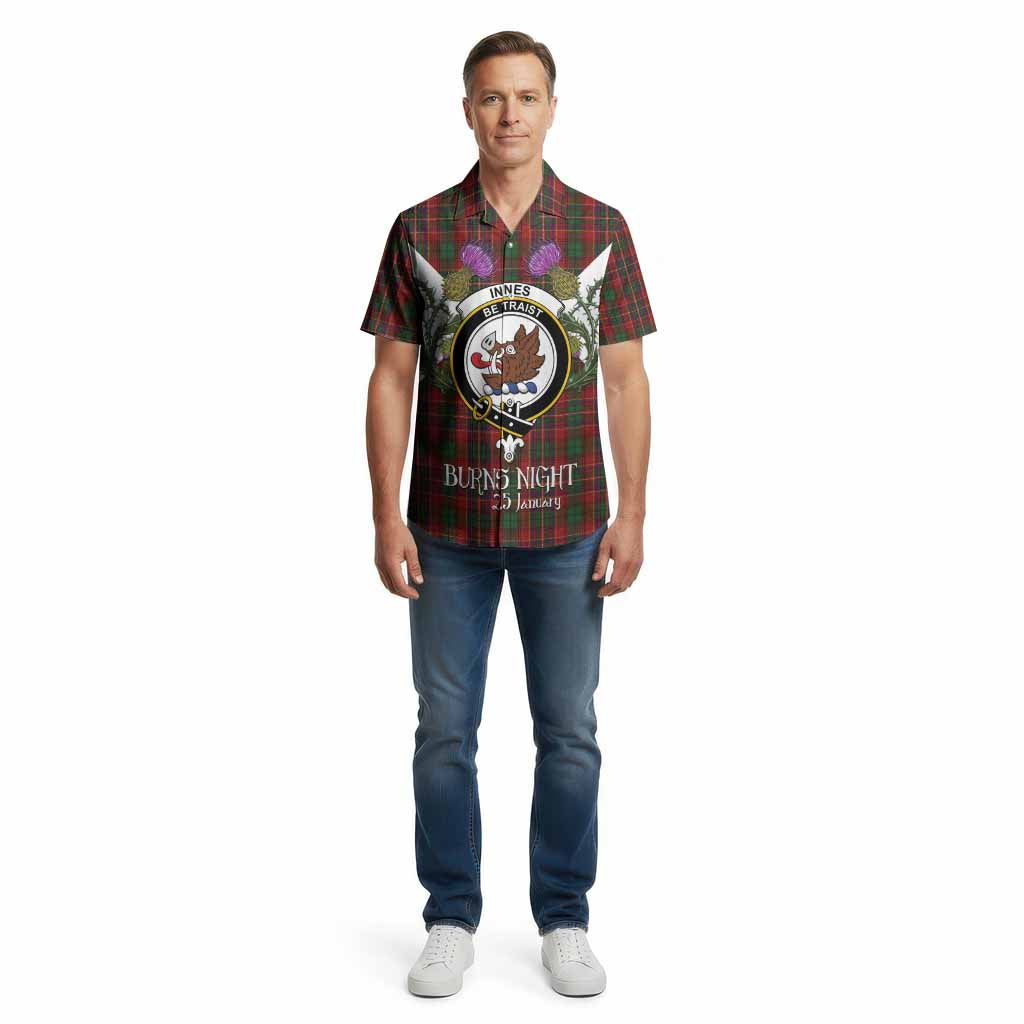 Innes Tartan Family Crest Cotton Hawaiian Shirt Scottish Burns Night Thistle Floral