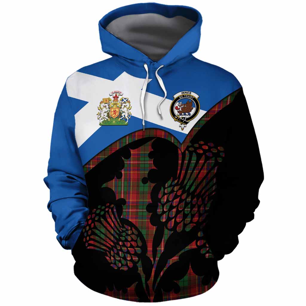Innes Tartan Family Crest Cotton Hoodie Scotland Thistle Floral Flag Style