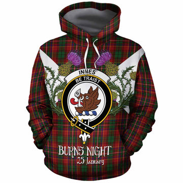 Innes Tartan Family Crest Cotton Hoodie Scottish Burns Night Thistle Floral
