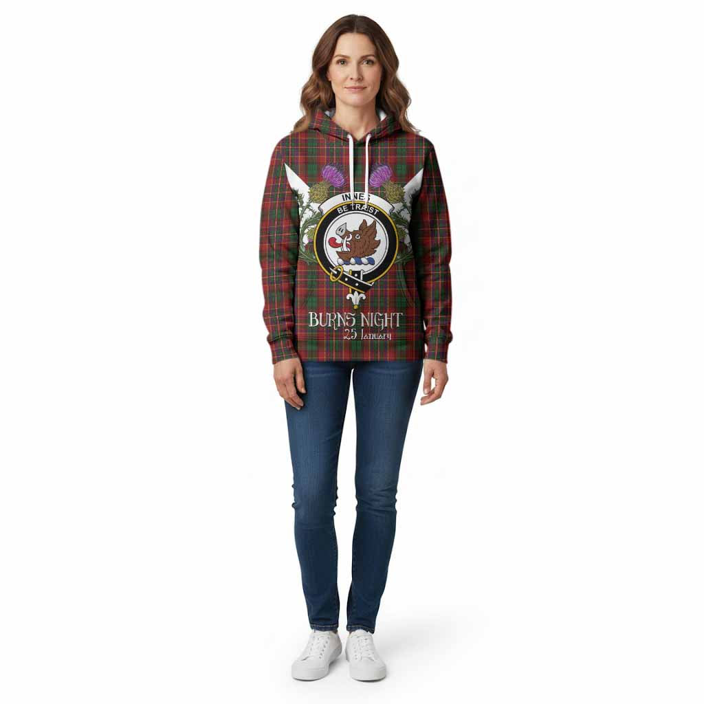 Innes Tartan Family Crest Cotton Hoodie Scottish Burns Night Thistle Floral