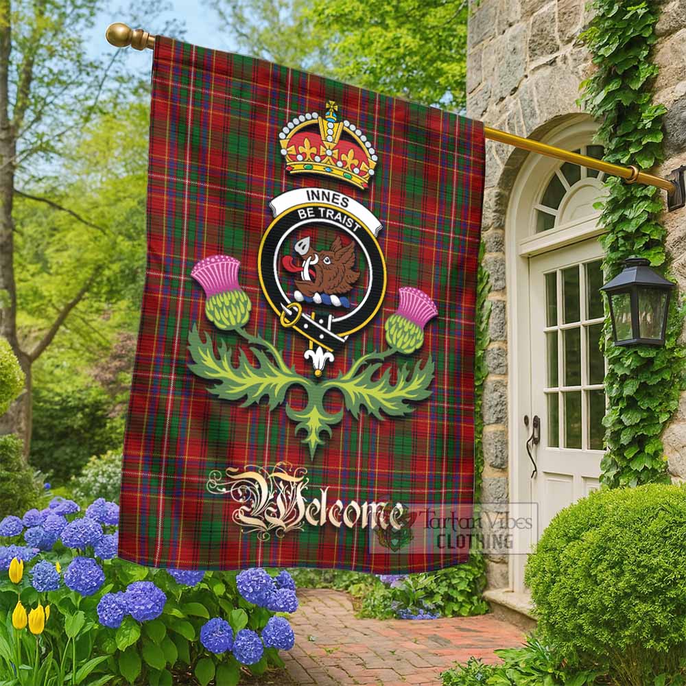 Innes Tartan Family Crest Garden Flag Royal Thistle Welcome Style - Tartan Vibes Clothing