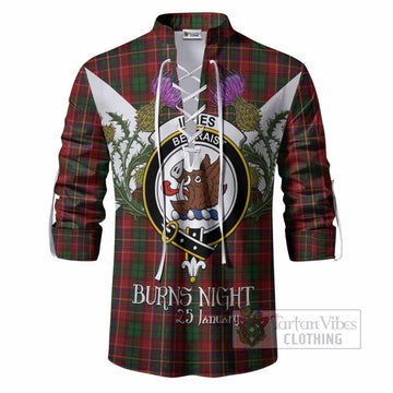 Innes Tartan Family Crest Ghillie Shirt Scottish Burns Night Thistle Floral