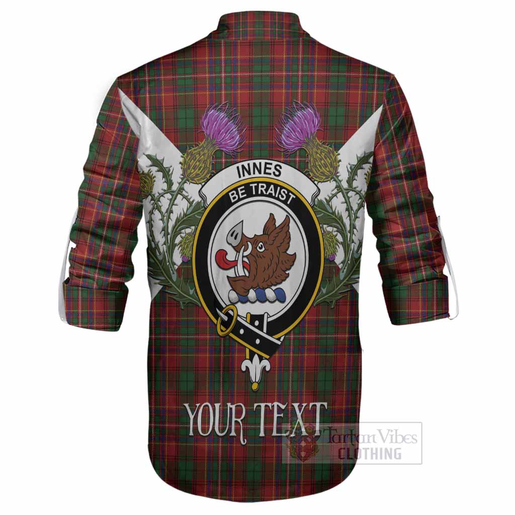 Innes Tartan Family Crest Ghillie Shirt Scottish Burns Night Thistle Floral