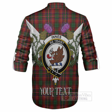 Innes Tartan Family Crest Ghillie Shirt Scottish Burns Night Thistle Floral