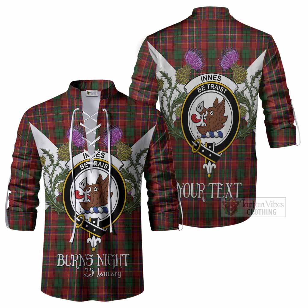 Innes Tartan Family Crest Ghillie Shirt Scottish Burns Night Thistle Floral