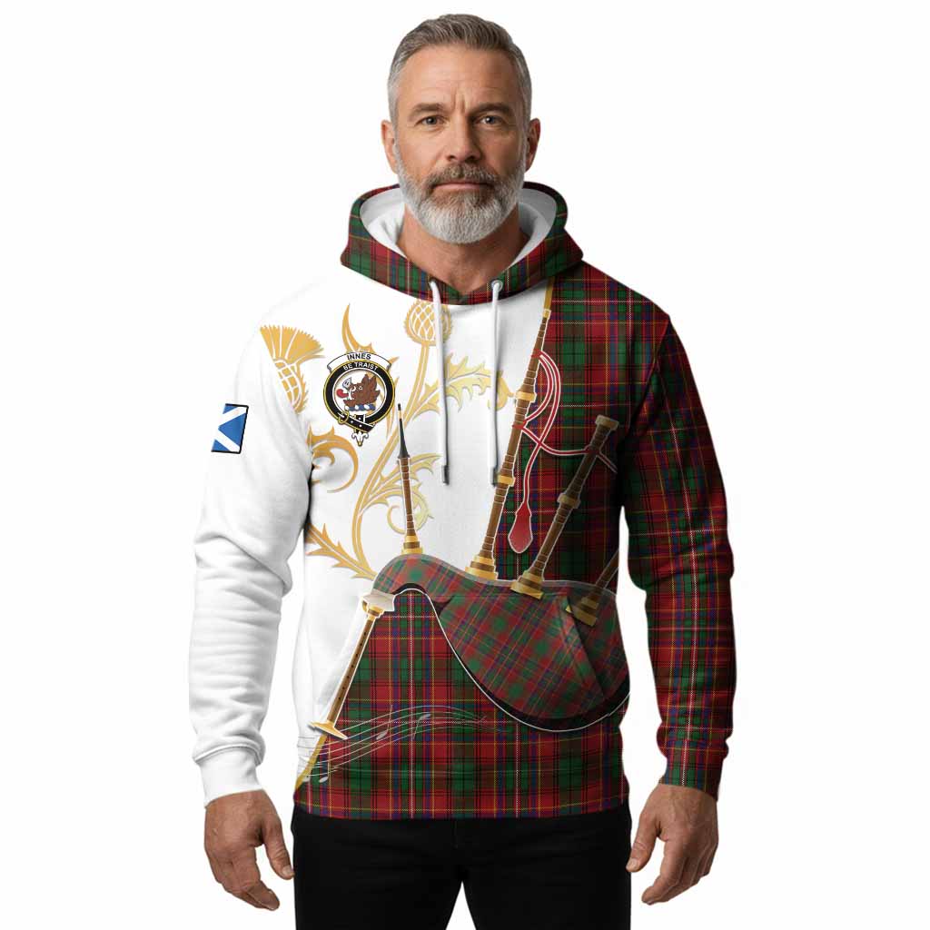 Innes Tartan Family Crest Hoodie Bagpipes with Scottish Thistle