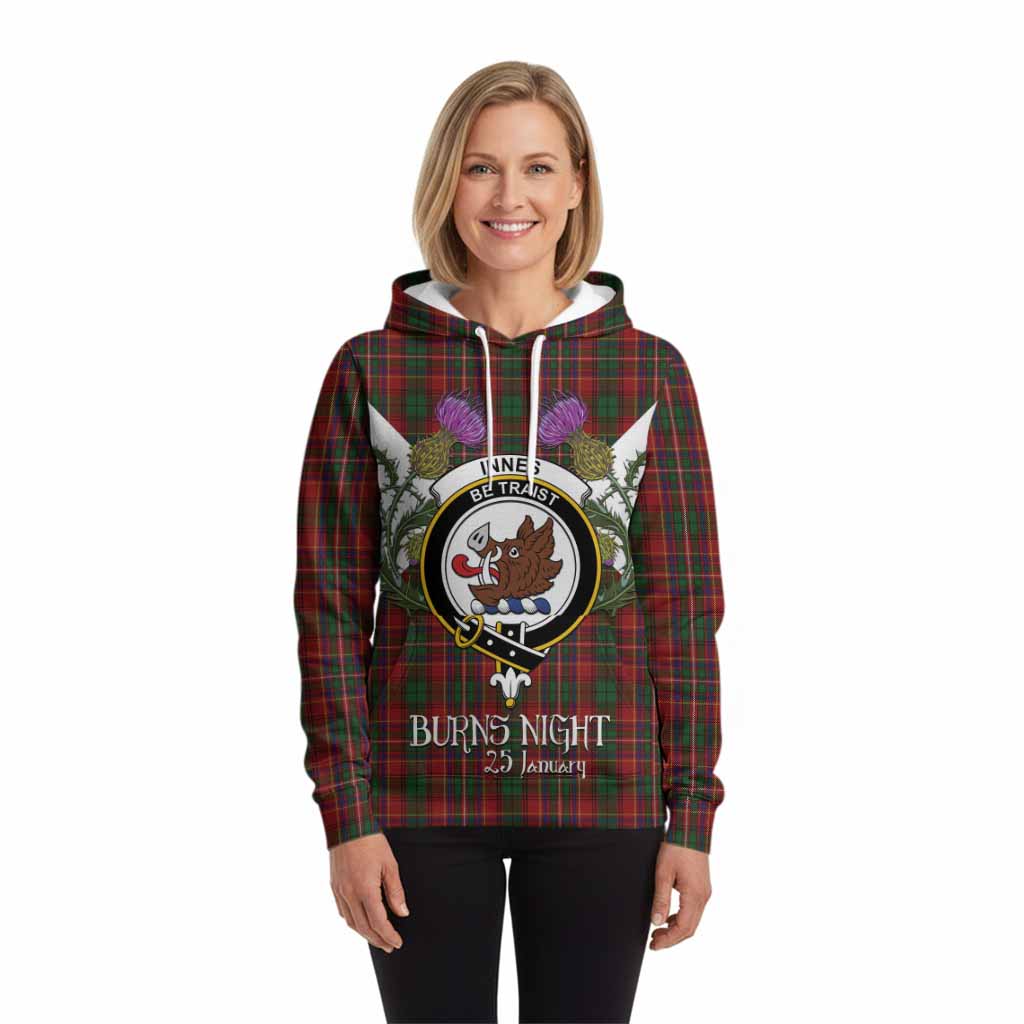 Innes Tartan Family Crest Hoodie Scottish Burns Night Thistle Floral